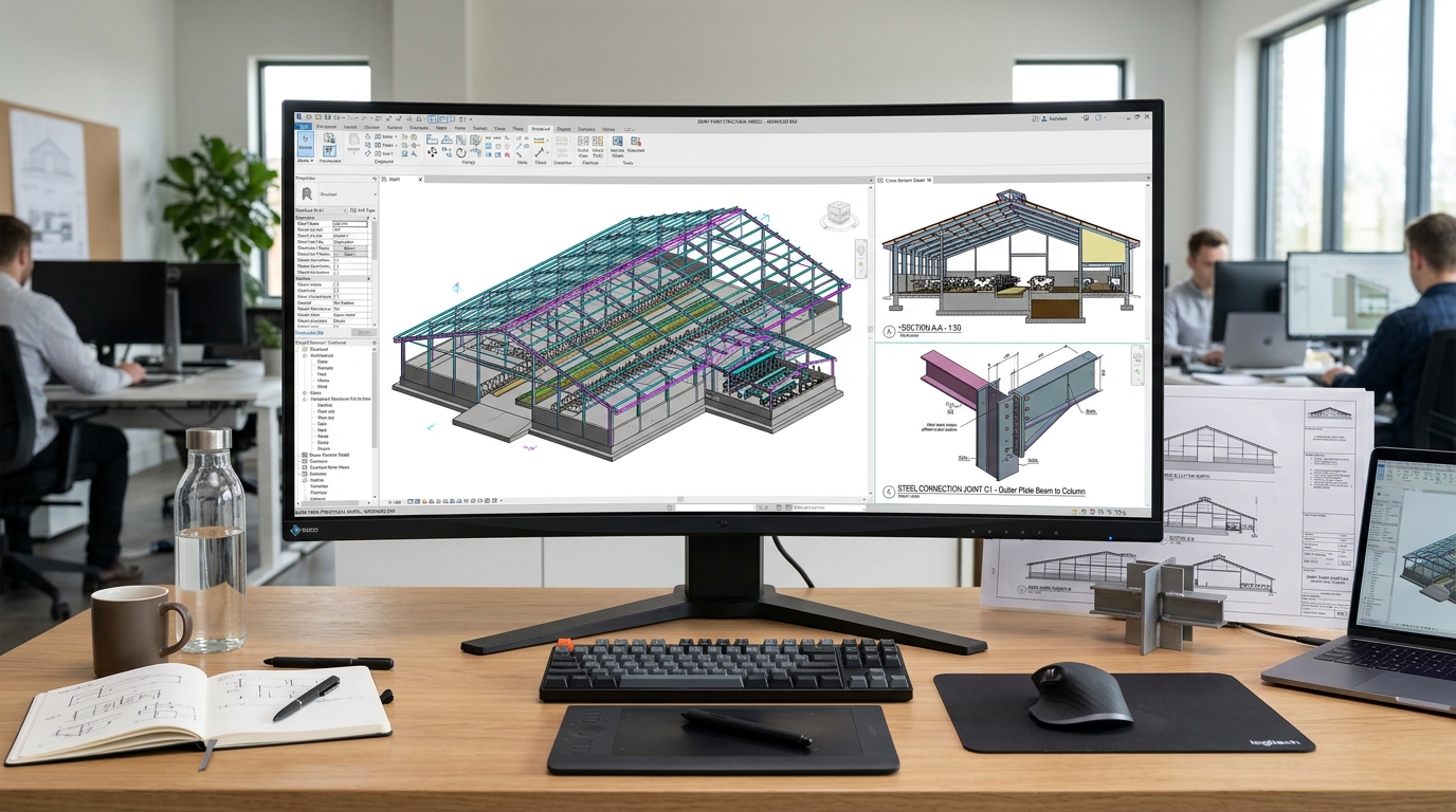 Hayvancılık tesisi 3d mimari modelleme statik hesap raporu ve cad detay çizimleri ekran görüntüsü